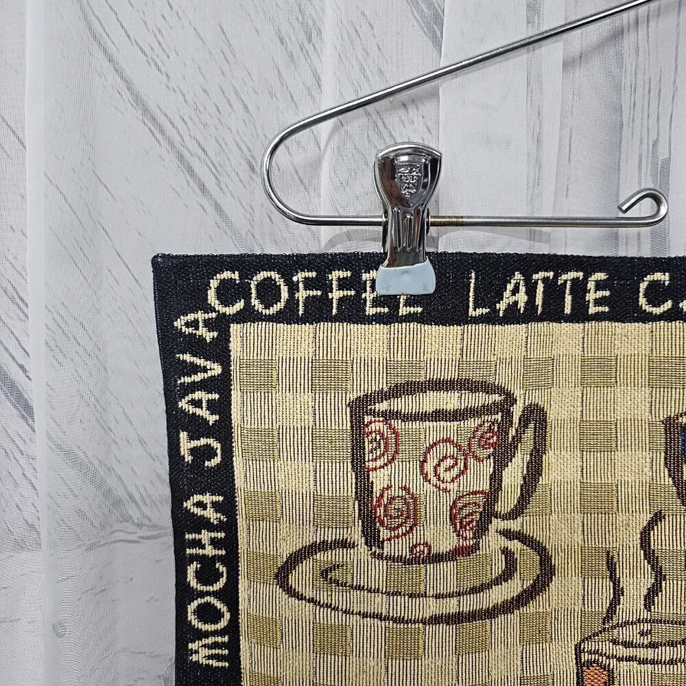 Place Mats Coffee Dining Green Black Bistro Canvas Farmhouse Woven x 6